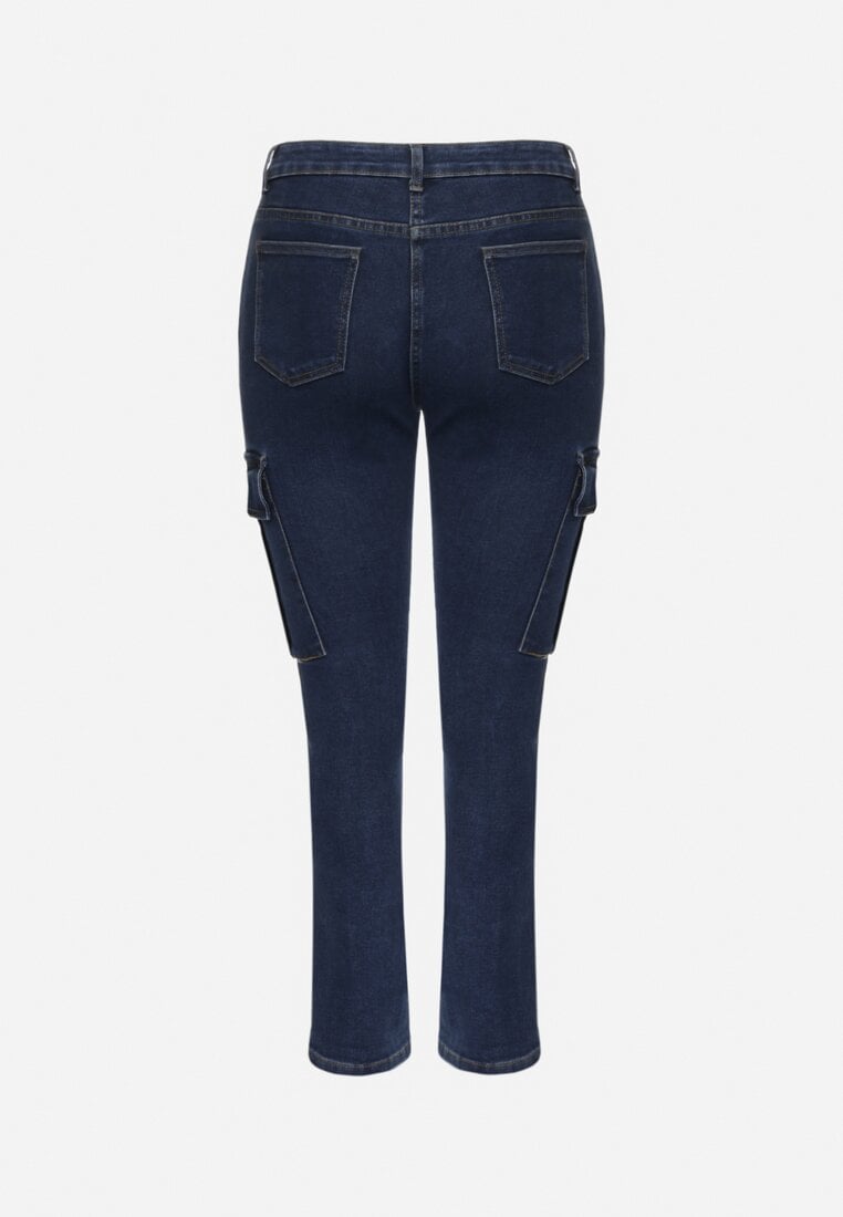 Granatowe Jeansy Cargo Regular Waist o Prostym Kroju Belvila