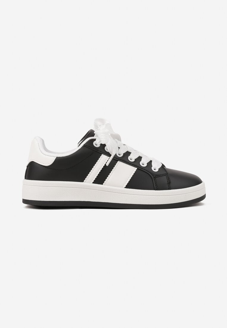 Czarne Sneakersy na Płaskiej Podeszwie Ozdobione Paskami Ravesi