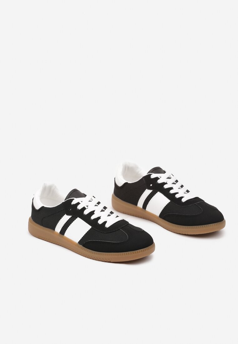 Czarne Sneakersy Tenisówki z Ozdobnymi Paskami Nelidi