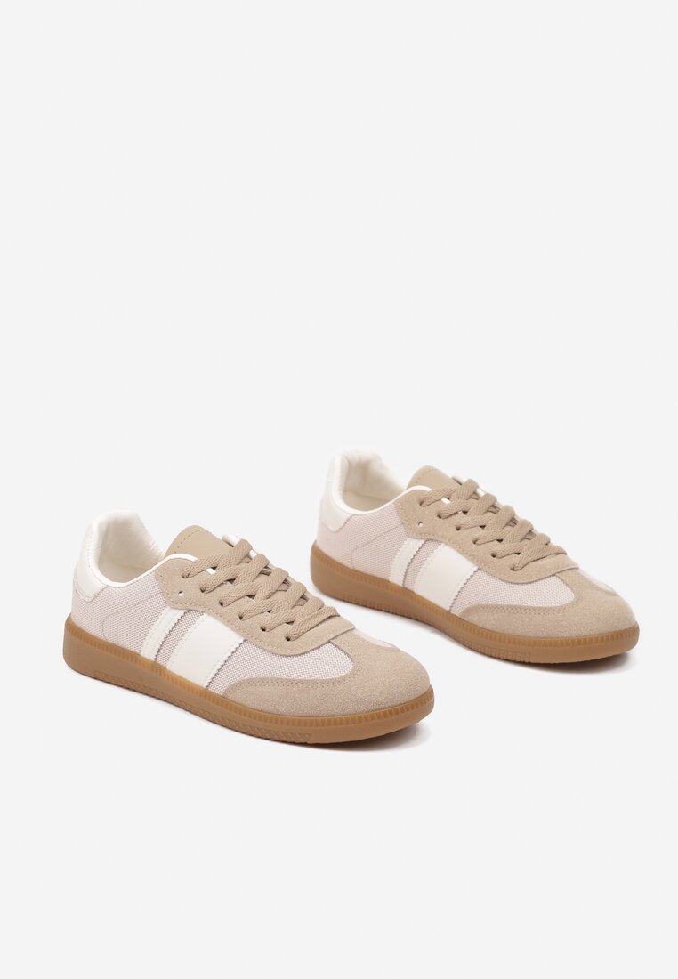 Ciemnobeżowe Sneakersy Tenisówki z Ozdobnymi Paskami Nelidi