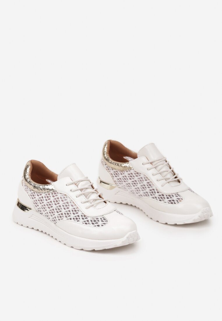 Białe Sneakersy na Piankowej Podeszwie z Ażurową Cholewką Rineora