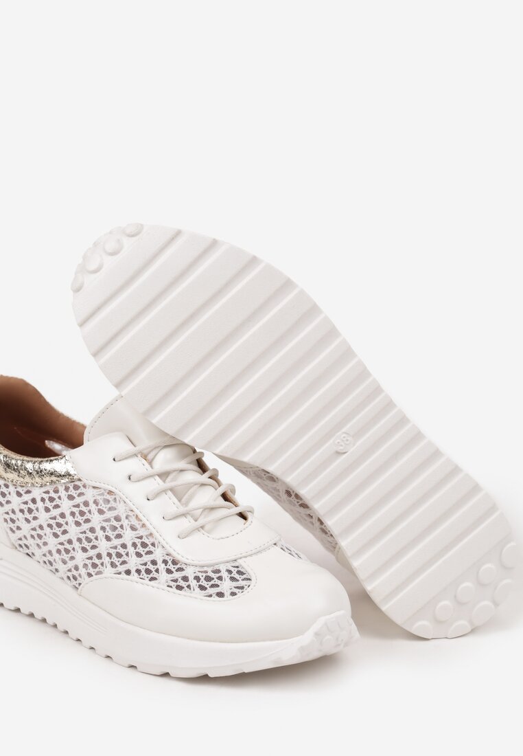 Białe Sneakersy na Piankowej Podeszwie z Ażurową Cholewką Rineora