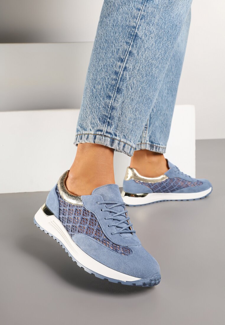 Niebieskie Sneakersy na Piankowej Podeszwie z Ażurową Cholewką Rineora