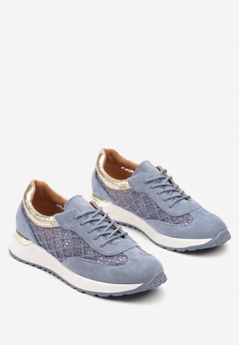 Niebieskie Sneakersy na Piankowej Podeszwie z Ażurową Cholewką Rineora