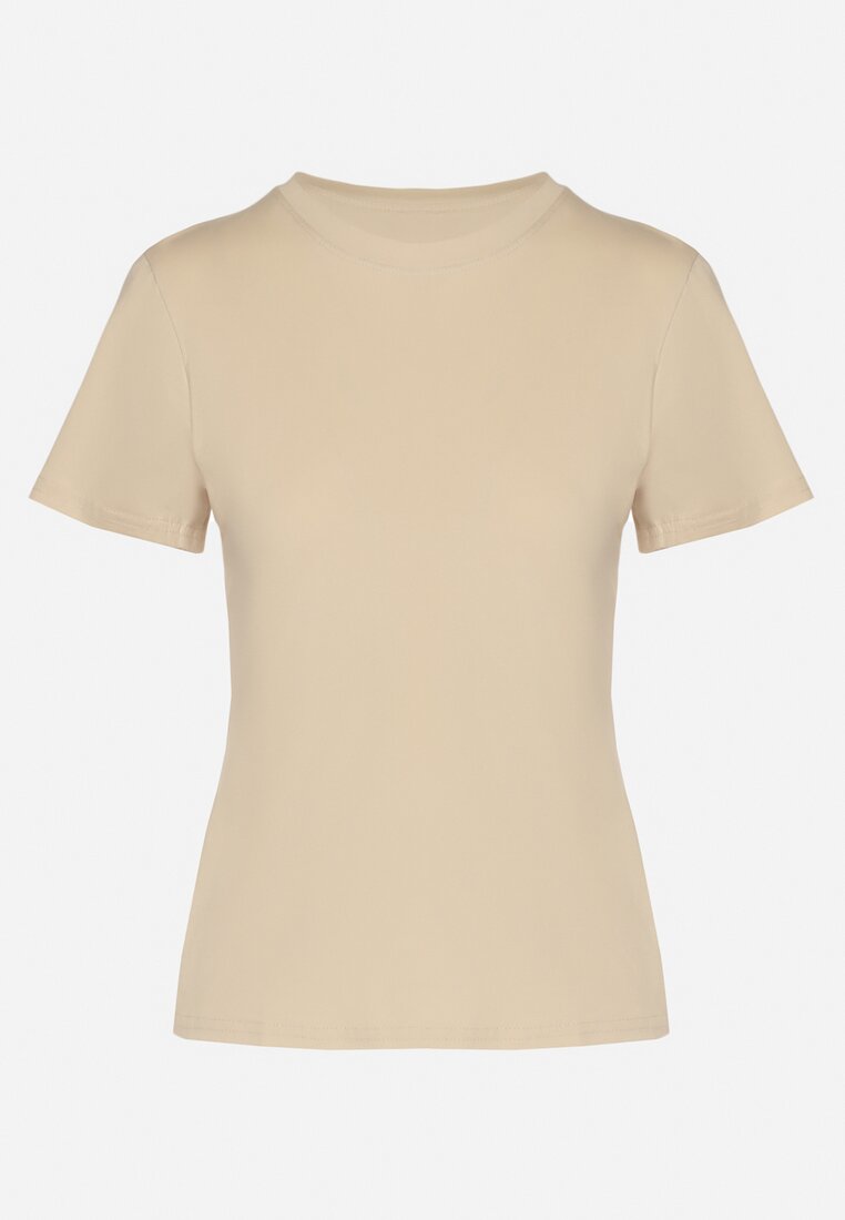 Beżowy Klasyczny T-shirt z Bawełny Lorali