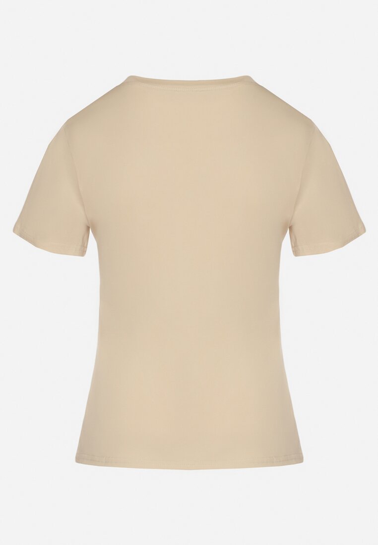 Beżowy Klasyczny T-shirt z Bawełny Lorali