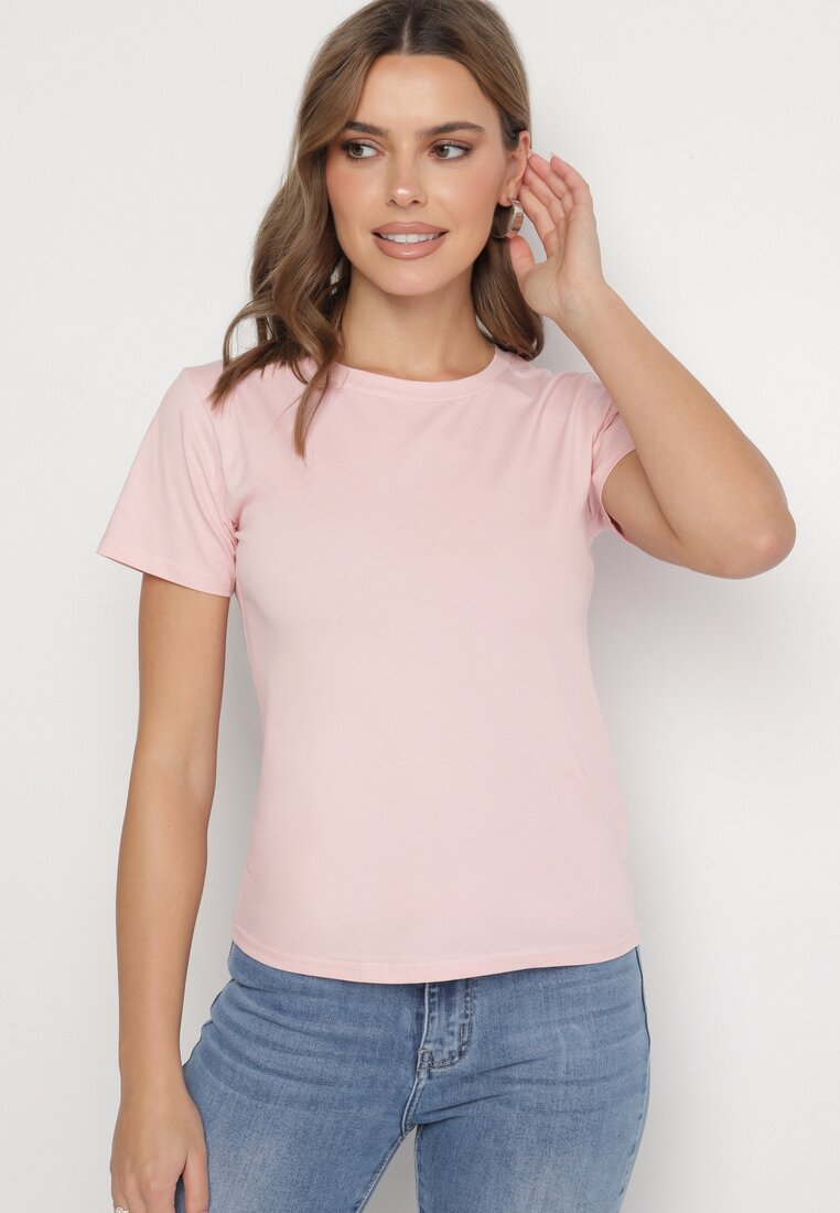 Różowy Klasyczny T-shirt z Bawełny Lorali