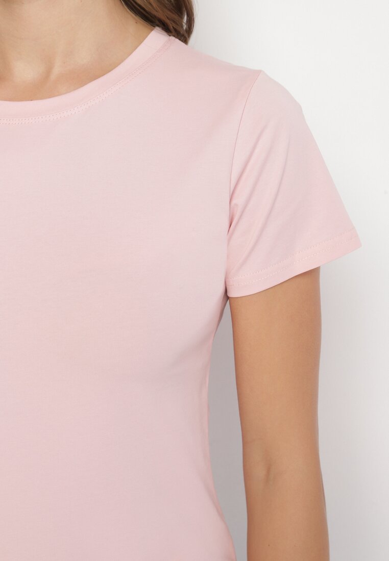 Różowy Klasyczny T-shirt z Bawełny Lorali