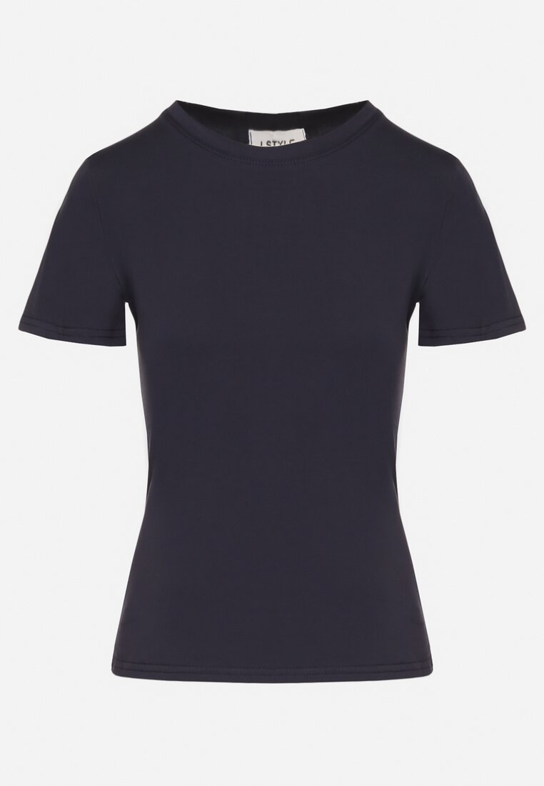 Granatowy Klasyczny T-shirt z Bawełny Lorali