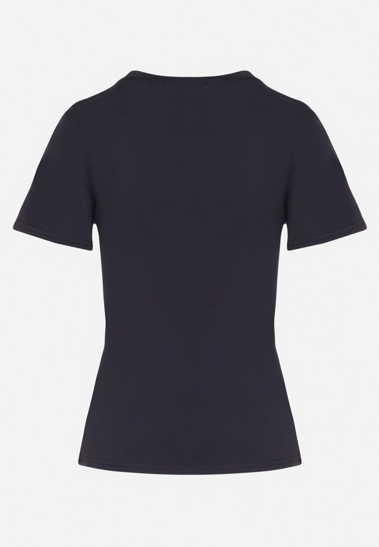 Granatowy Klasyczny T-shirt z Bawełny Lorali