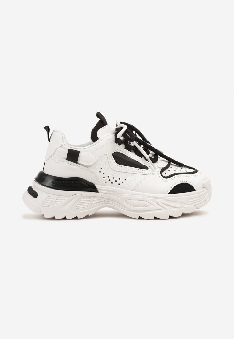 Biało-Czarne Sneakersy na Grubej Podeszwie z Tłoczeniami Lilasea