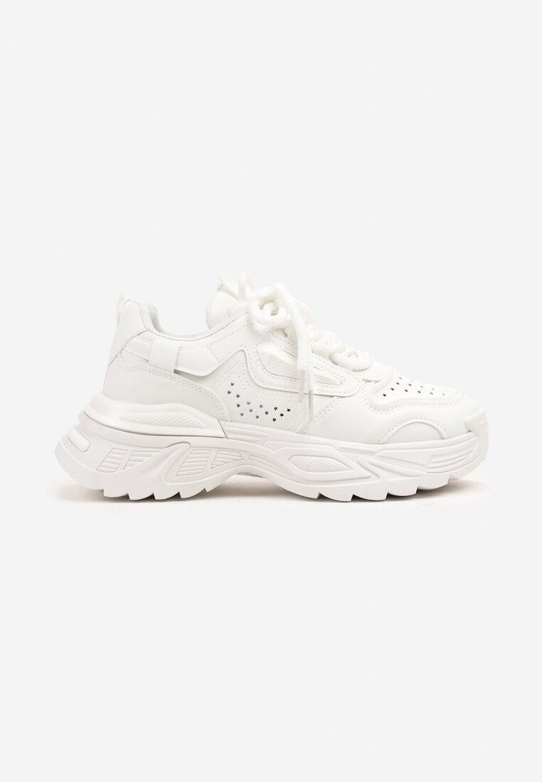 Białe Sneakersy na Grubej Podeszwie z Tłoczeniami Lilasea