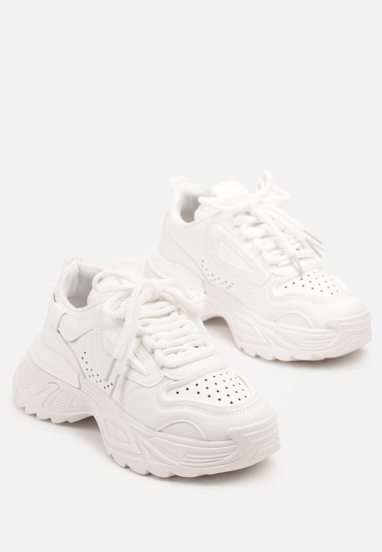 Białe Sneakersy na Grubej Podeszwie z Tłoczeniami Lilasea