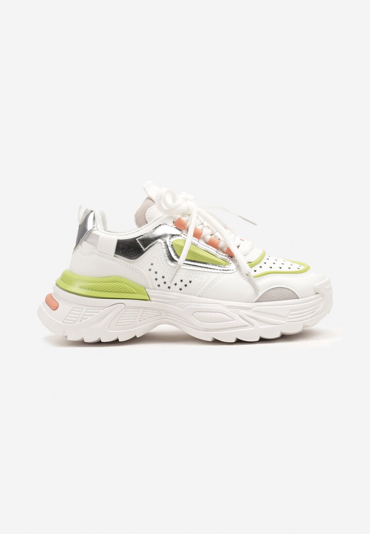 Biało-Zielone Sneakersy na Grubej Podeszwie z Tłoczeniami Lilasea