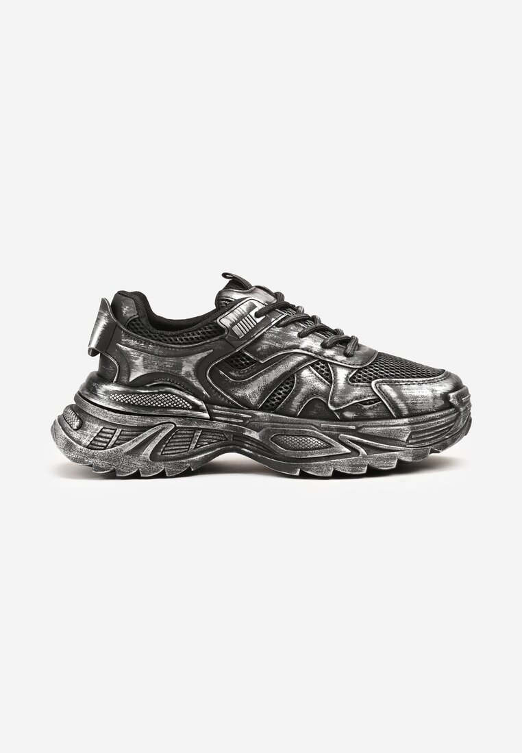 Czarne Sneakersy na Grubej Podeszwie z Tłoczeniami Sadeoriel