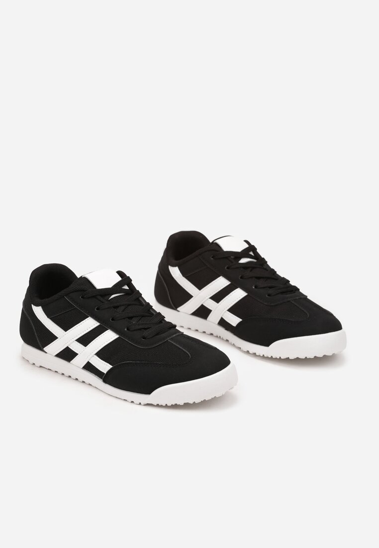 Czarne Płaskie Sneakersy Ozdobione Paskami Almi