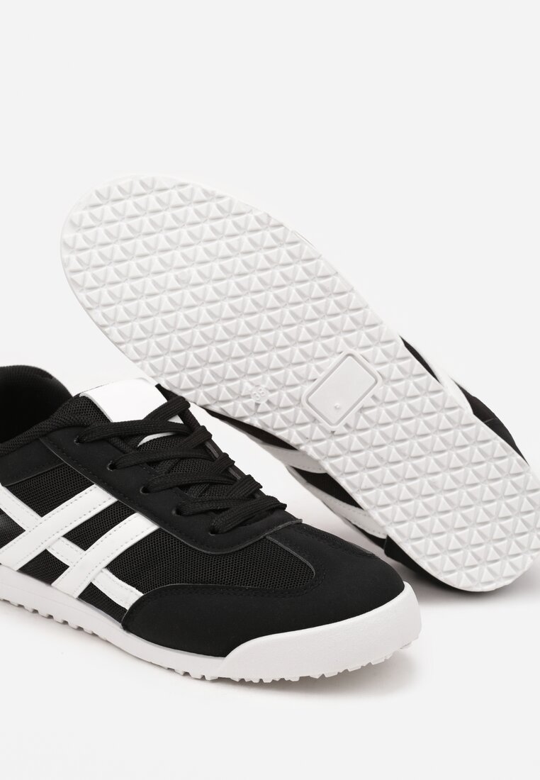 Czarne Płaskie Sneakersy Ozdobione Paskami Almi