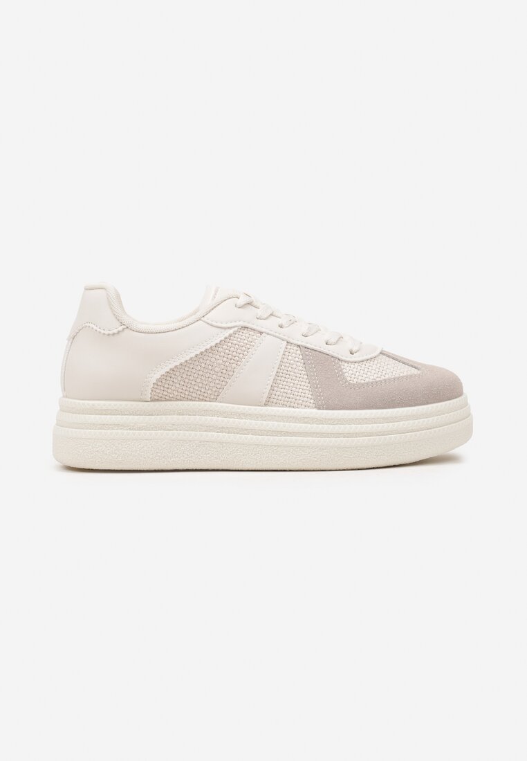 Beżowe Sznurowane Sneakersy na Grubej Podeszwie z Geometrycznym Motywem Melmi