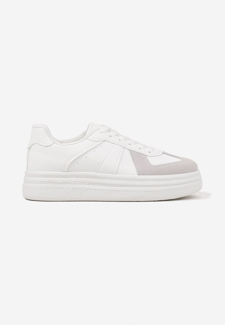 Białe Sznurowane Sneakersy na Grubej Podeszwie z Geometrycznym Motywem Melmi