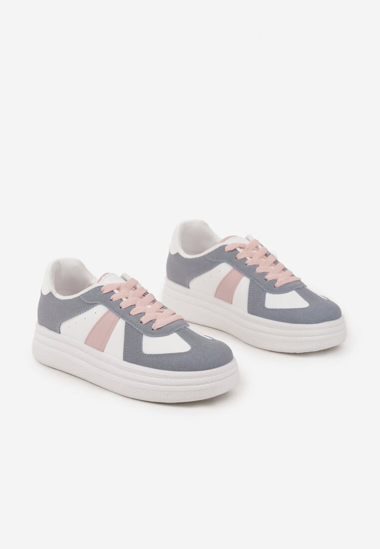 Niebiesko-Białe Sznurowane Sneakersy na Grubej Podeszwie z Geometrycznym Motywem Melmi