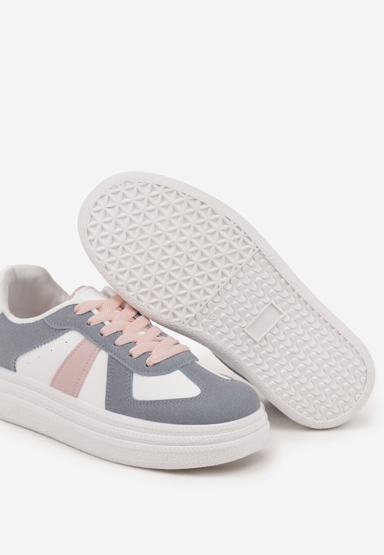 Niebiesko-Białe Sznurowane Sneakersy na Grubej Podeszwie z Geometrycznym Motywem Melmi