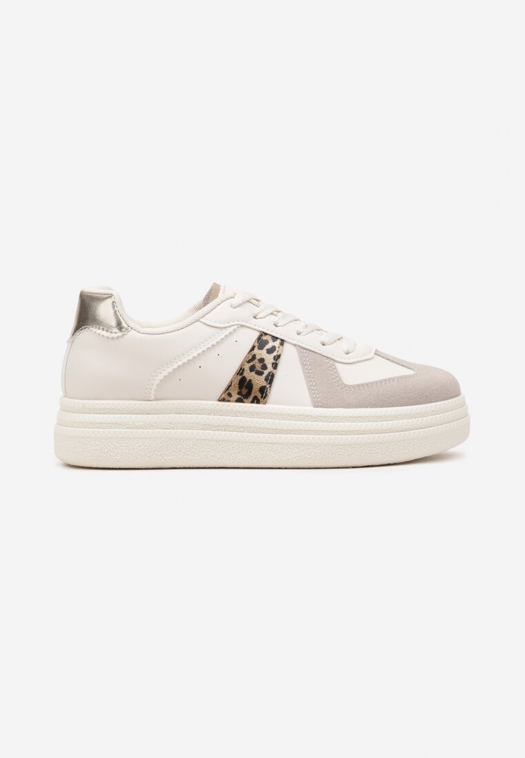 Beżowe Sznurowane Sneakersy na Grubej Podeszwie z Geometrycznym Motywem w Panterkę Melmi