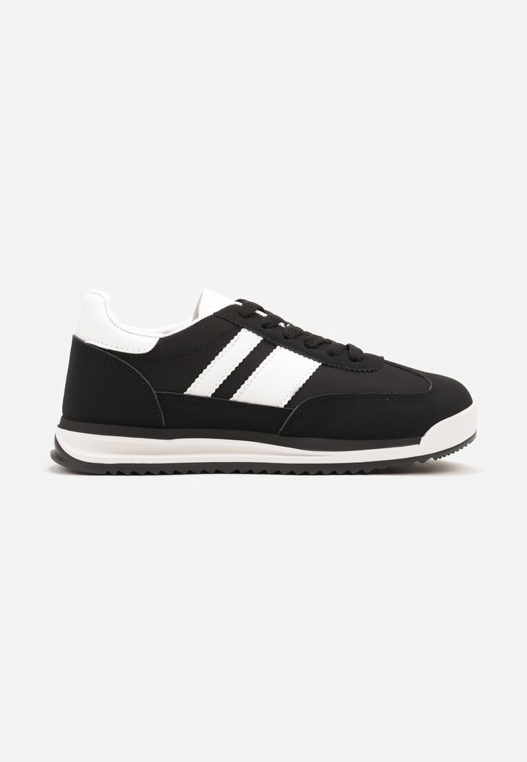 Czarne Sneakersy Tenisówki z Ozdobnymi Paskami Flormi