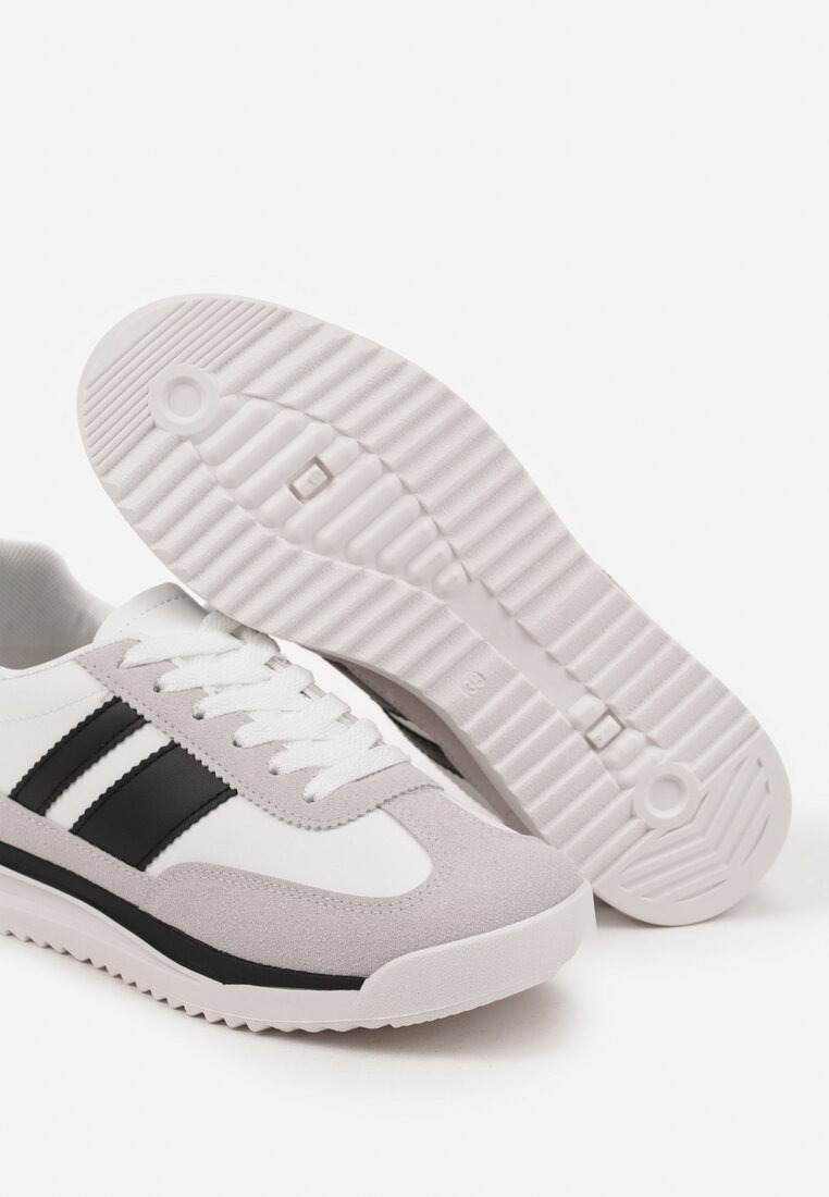 Biało-Czarne Sneakersy Tenisówki z Ozdobnymi Paskami Flormi