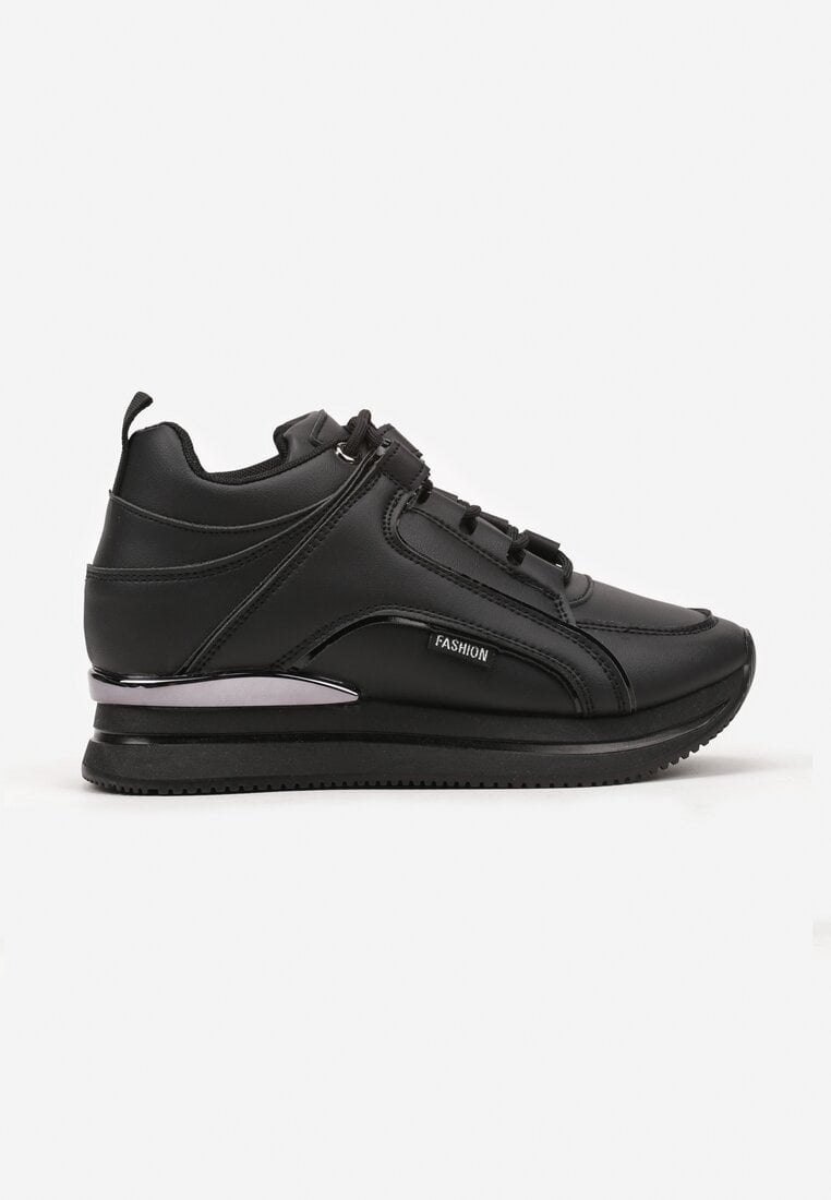 Czarne Sneakersy na Ukrytym Koturnie z Metalicznymi Wstawkami Lilesi