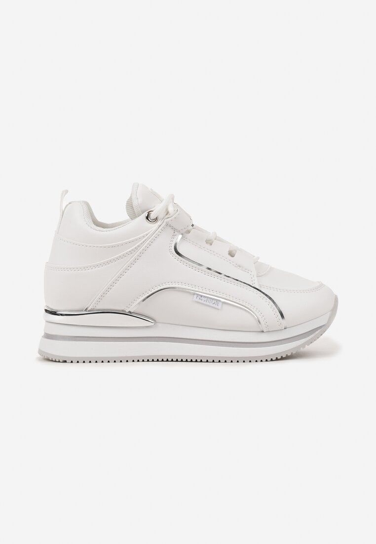 Białe Sneakersy na Ukrytym Koturnie z Metalicznymi Wstawkami Lilesi