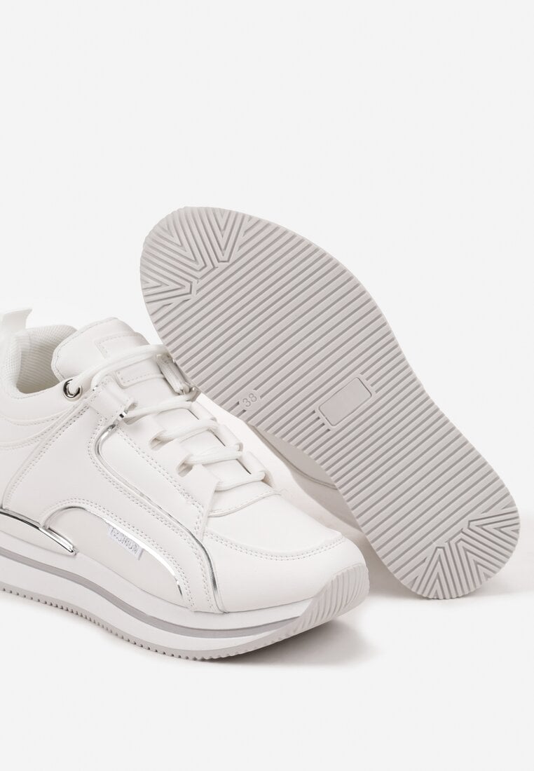Białe Sneakersy na Ukrytym Koturnie z Metalicznymi Wstawkami Lilesi