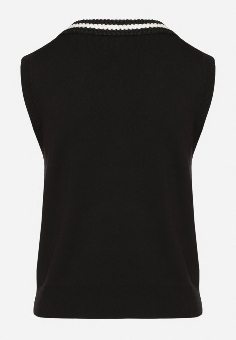 Czarna Sweterkowa Kamizelka z Wiskozą w Stylu Retro na Guziki Nalariae