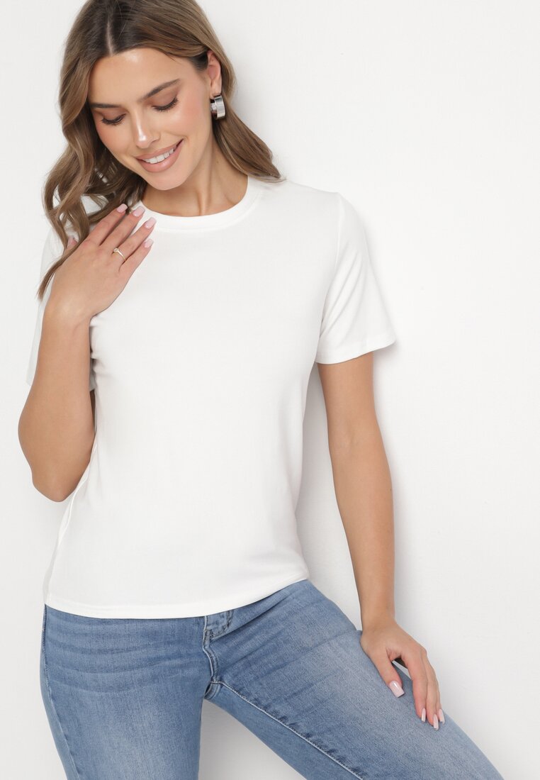 Biały Wiskozowy T-shirt w Klasycznym Stylu Arivoria