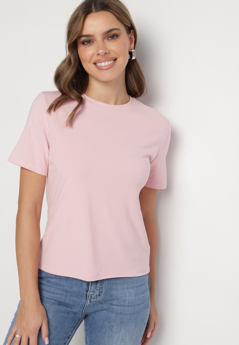 Różowy Wiskozowy T-shirt w Klasycznym Stylu Arivoria