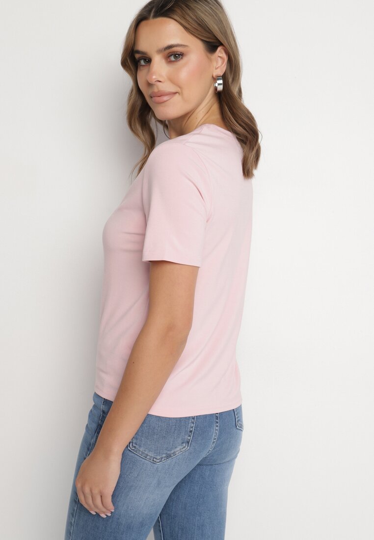 Różowy Wiskozowy T-shirt w Klasycznym Stylu Arivoria