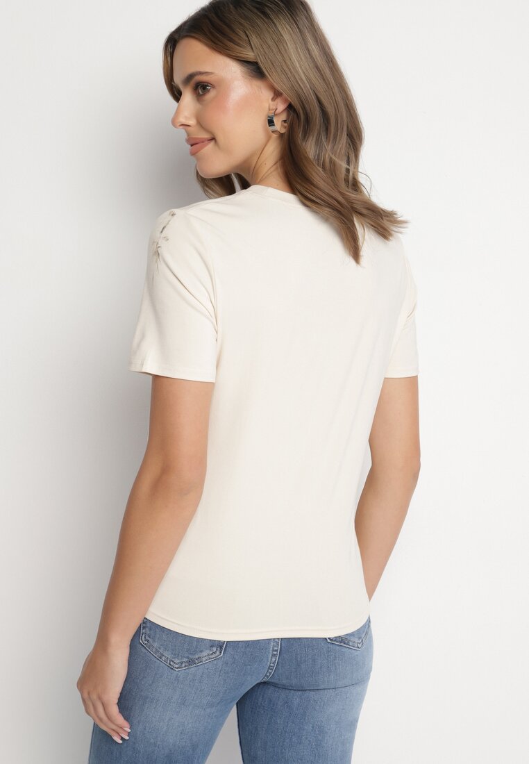 Beżowy Wiskozowy T-shirt w Klasycznym Stylu Arivoria