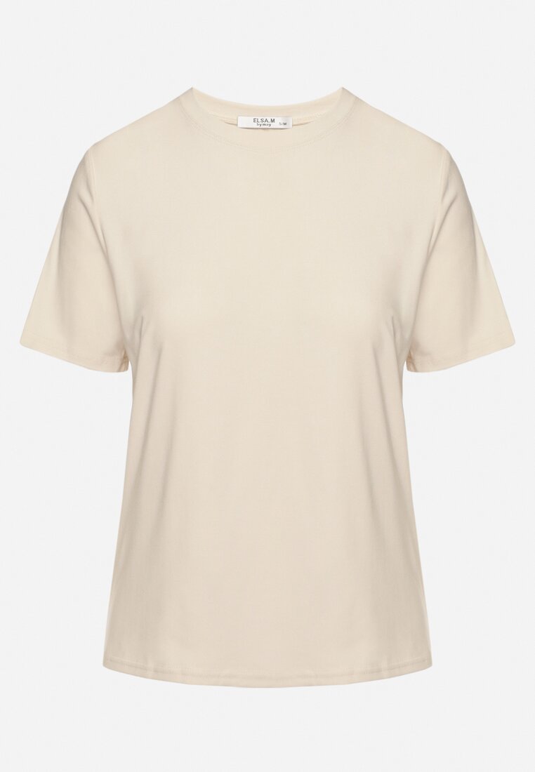 Beżowy Wiskozowy T-shirt w Klasycznym Stylu Arivoria