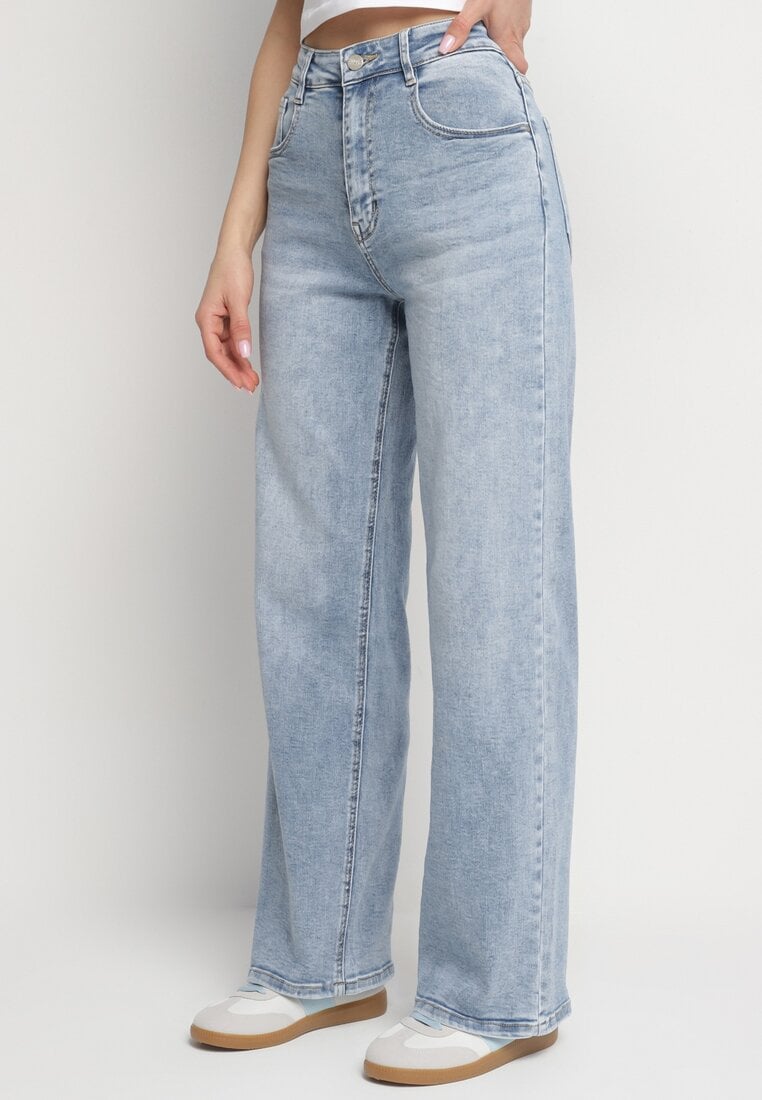 Jasnoniebieskie Jeansy z Szeroką Nogawką i Wysokim Stanem Delarosea