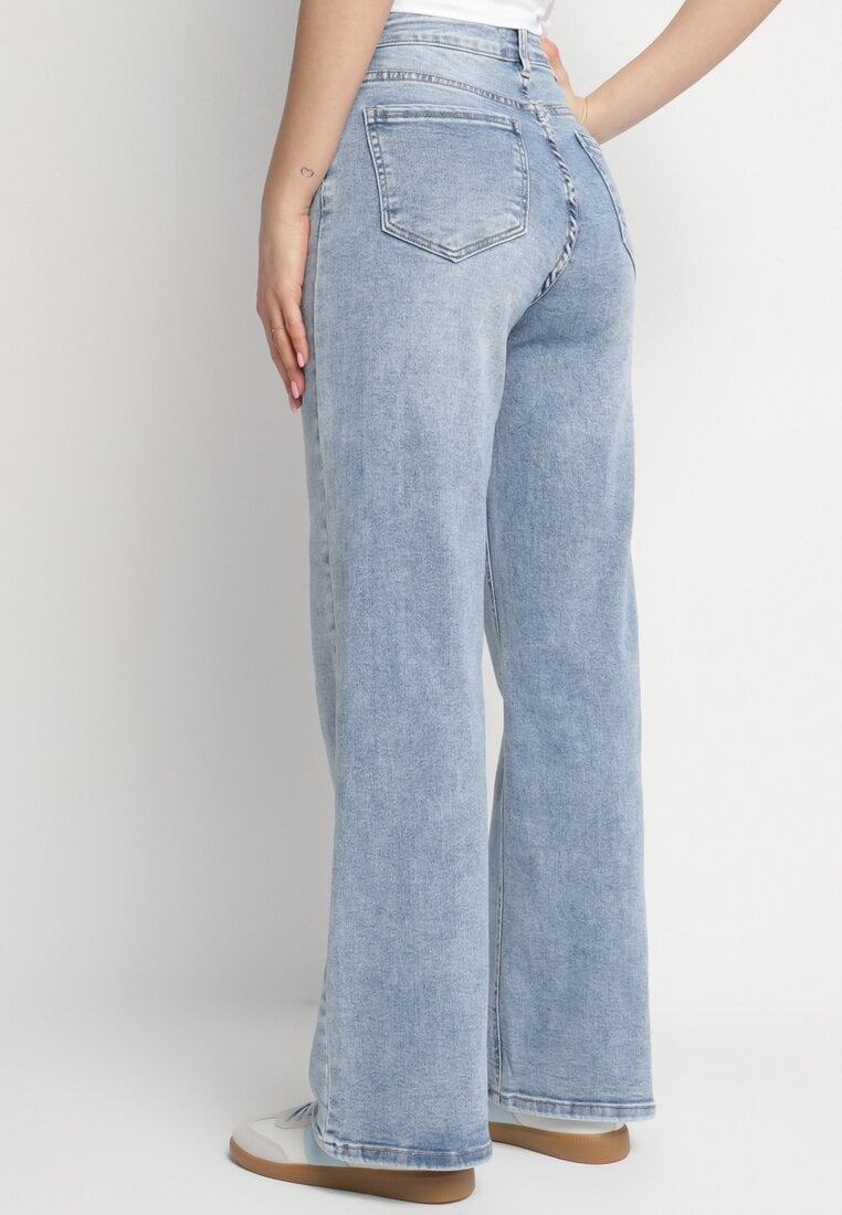 Jasnoniebieskie Jeansy z Szeroką Nogawką i Wysokim Stanem Delarosea