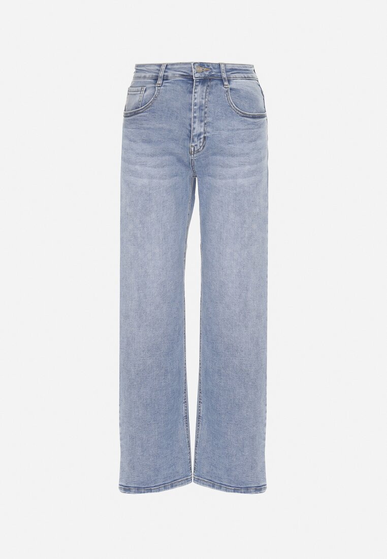 Jasnoniebieskie Jeansy z Szeroką Nogawką i Wysokim Stanem Delarosea