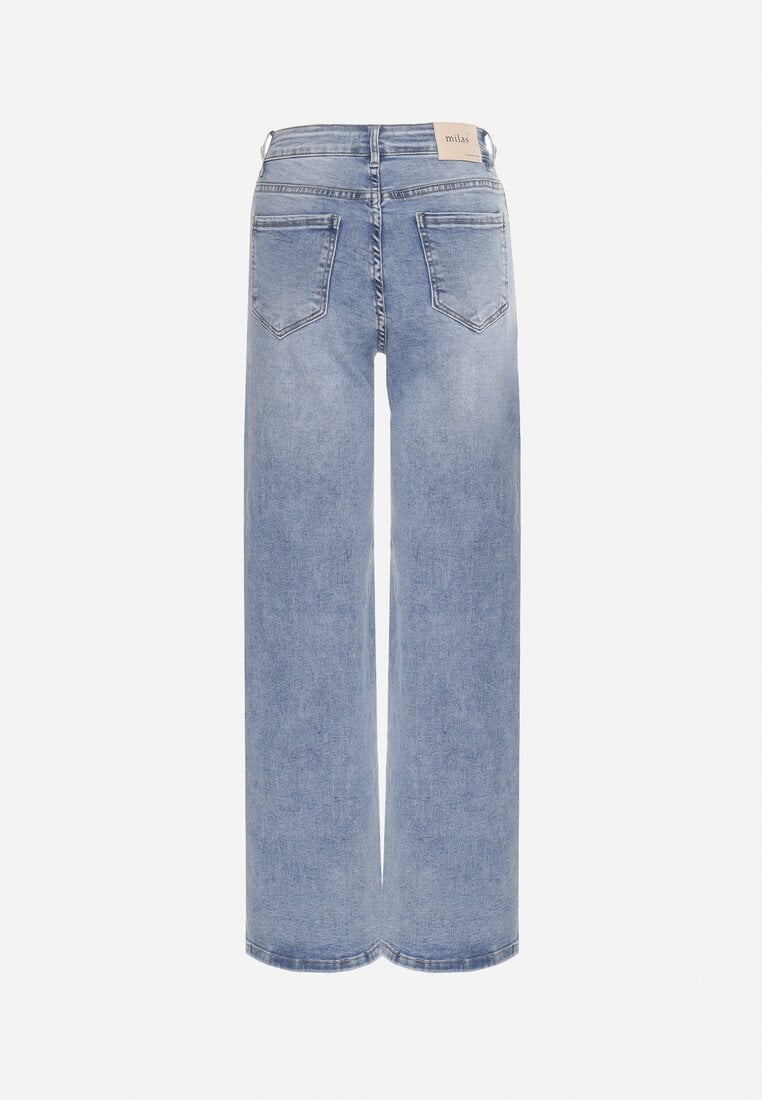 Jasnoniebieskie Jeansy z Szeroką Nogawką i Wysokim Stanem Delarosea