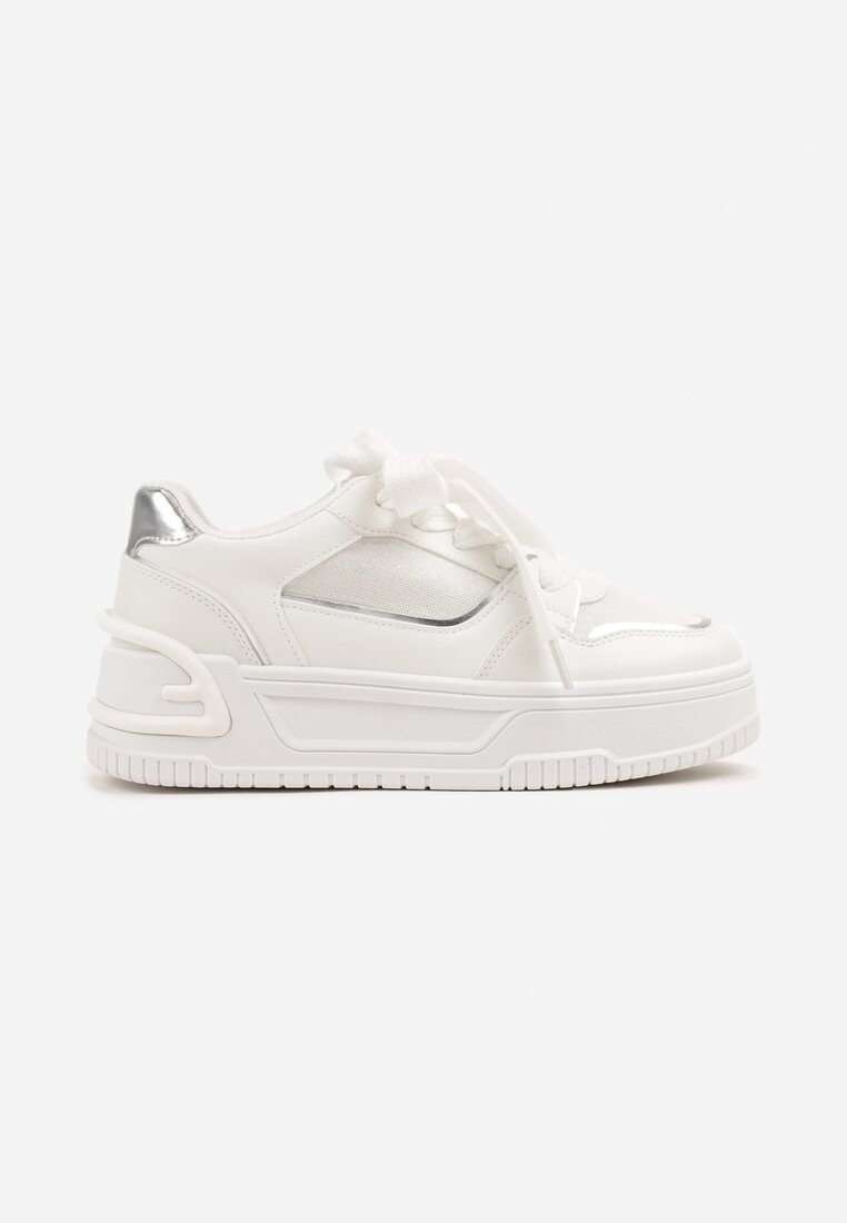 Białe Sneakersy na Grubej Tłoczonej Podeszwie Deoliera