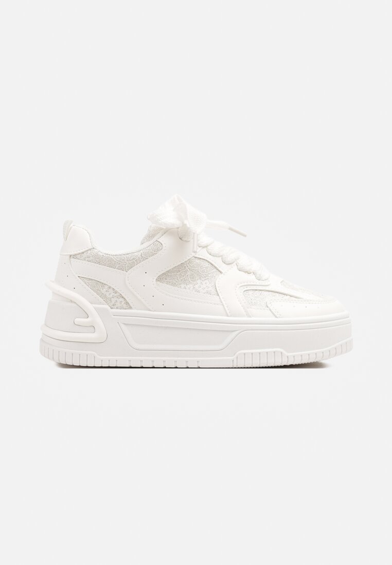 Białe Sneakersy na Grubej Podeszwie Zdobione Brokatem Deorianis