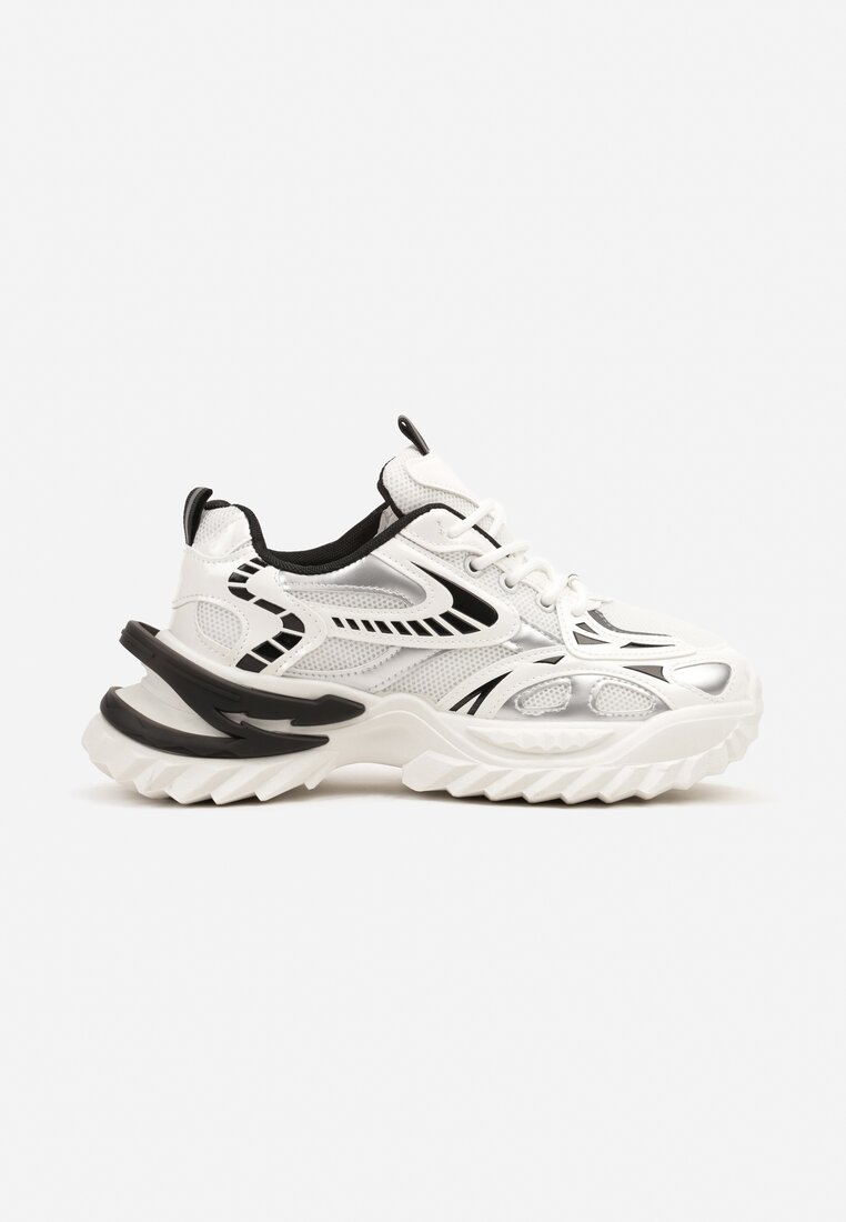 Białe Sneakersy na Grubej Tłoczonej Podeszwie z Geometrycznym Wzorem Deoliriel