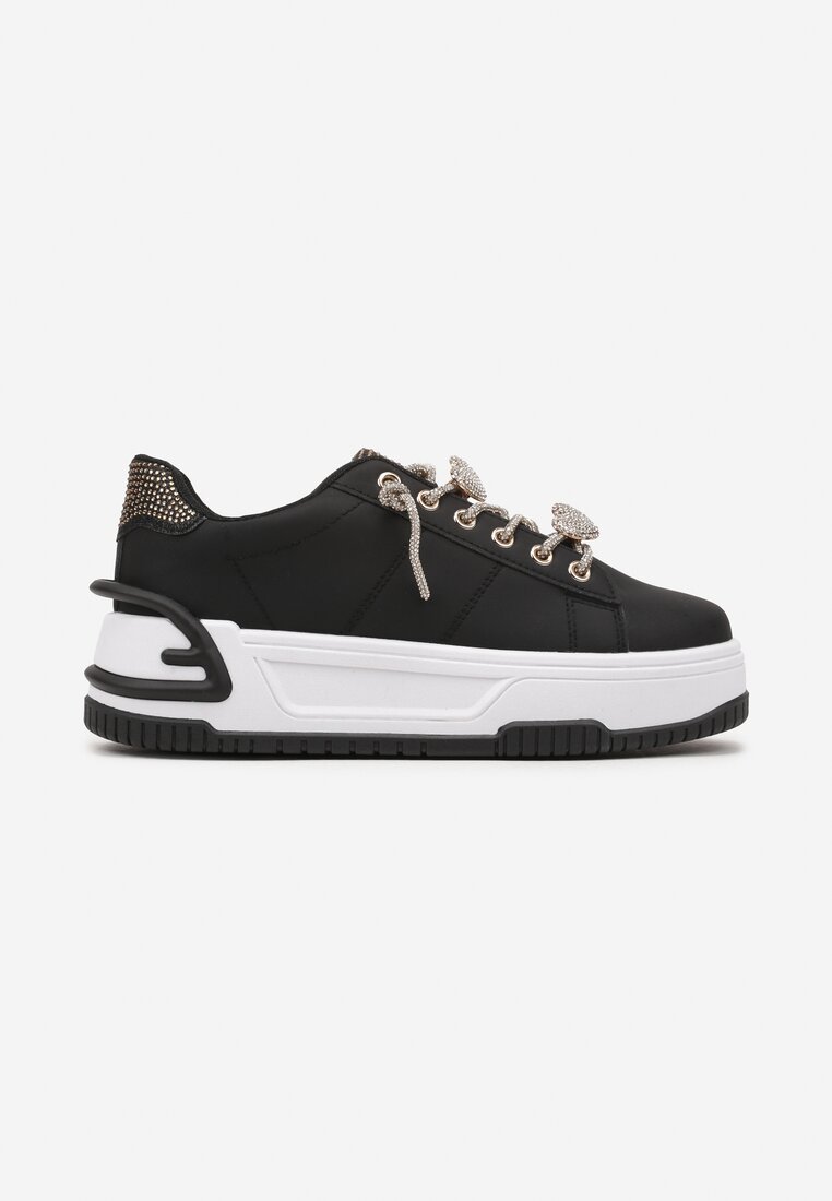 Czarne Sneakersy na Grubej Podeszwie z Cyrkoniami Deoliae