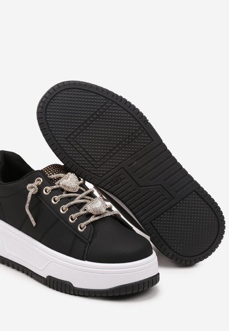 Czarne Sneakersy na Grubej Podeszwie z Cyrkoniami Deoliae