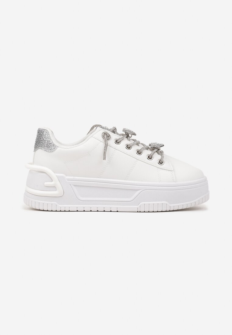 Białe Sneakersy na Grubej Podeszwie z Cyrkoniami Deoliae
