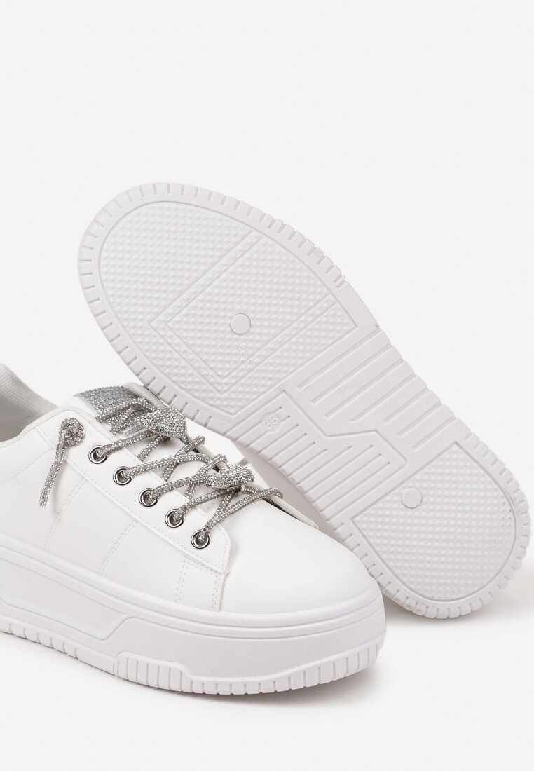 Białe Sneakersy na Grubej Podeszwie z Cyrkoniami Deoliae