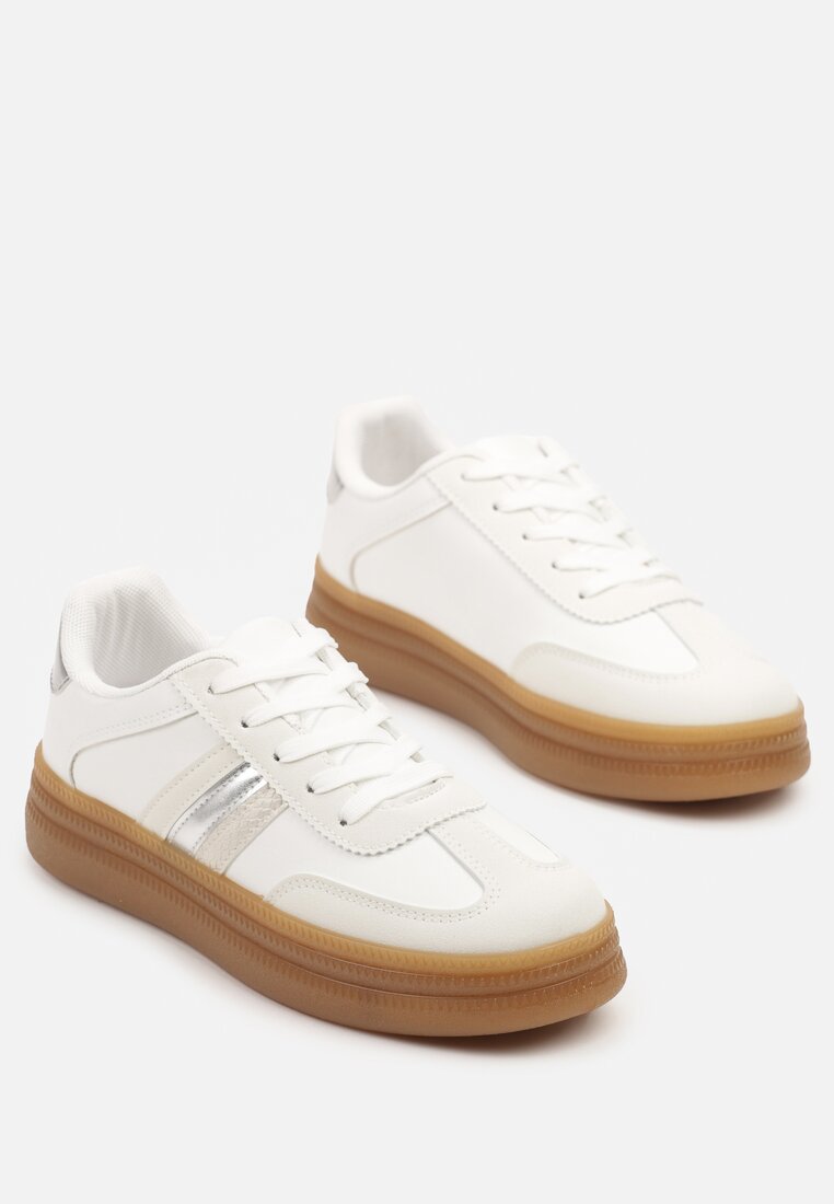 Białe Sneakersy Tenisówki z Metalicznym Paskiem Hanalie