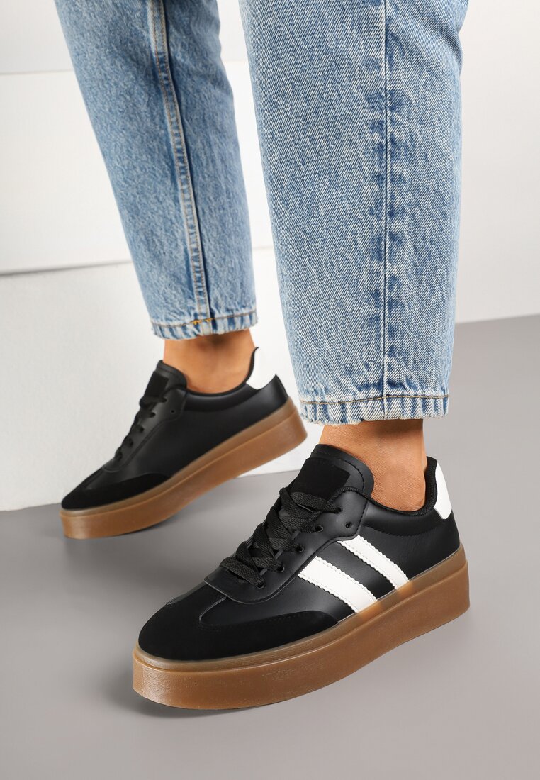 Czarne Sneakersy w Stylu Tenisówek z Geometrycznym Wzorem Avelresil